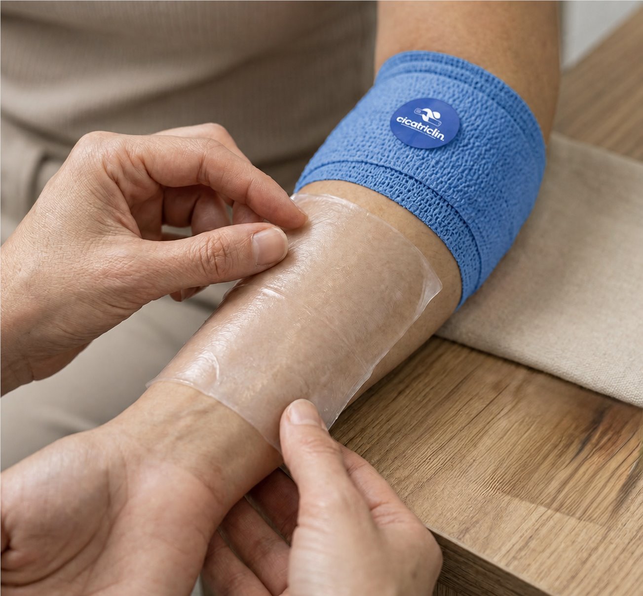 Matriz de regeneração protegida por curativo com faixa azul